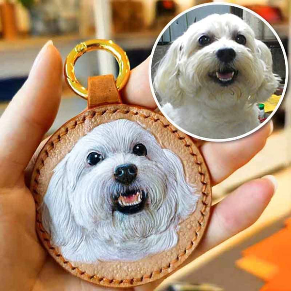 Engraved pet picture on leather keychain – Kohsi